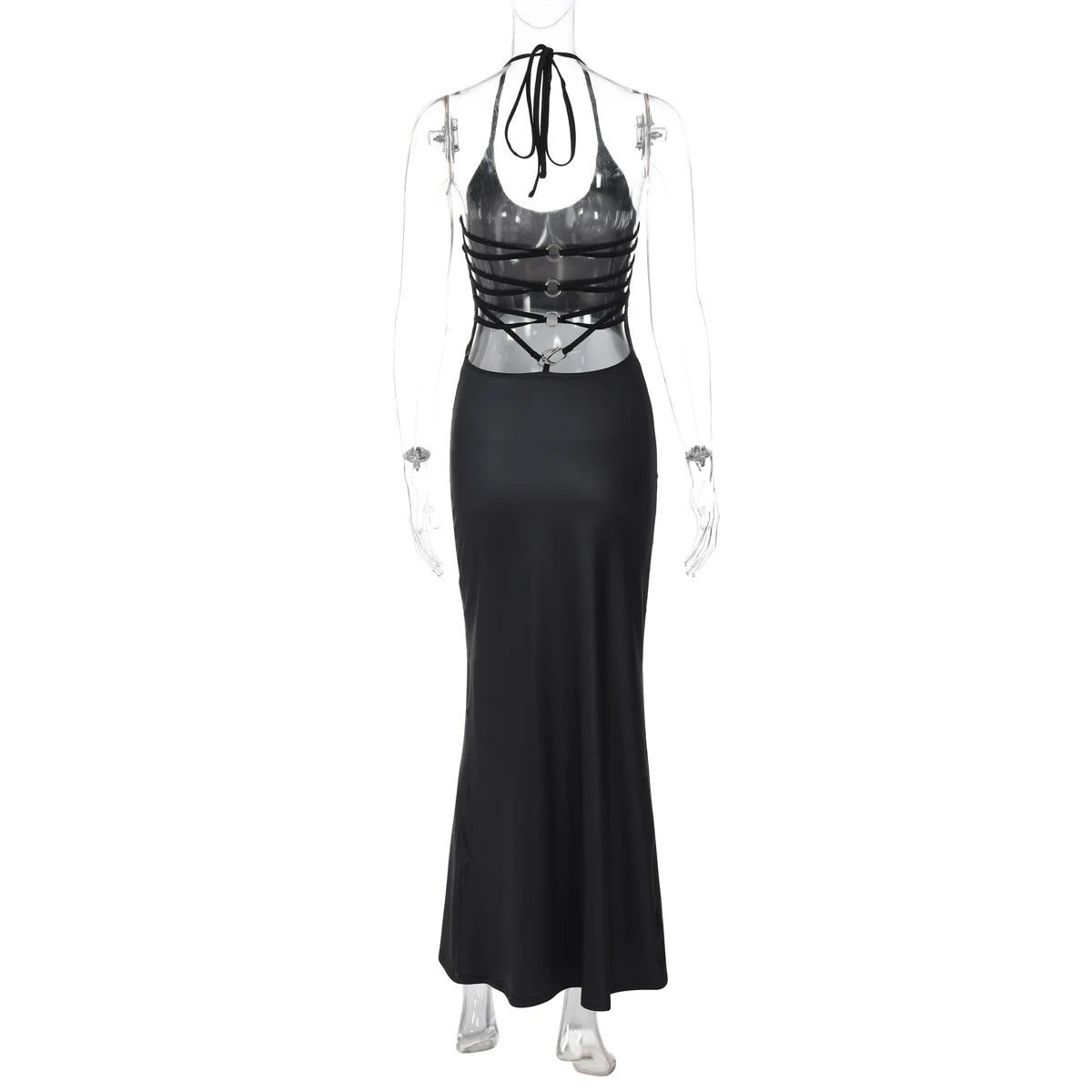 Halter print Backless Bandage Bodycon Maxi Dress