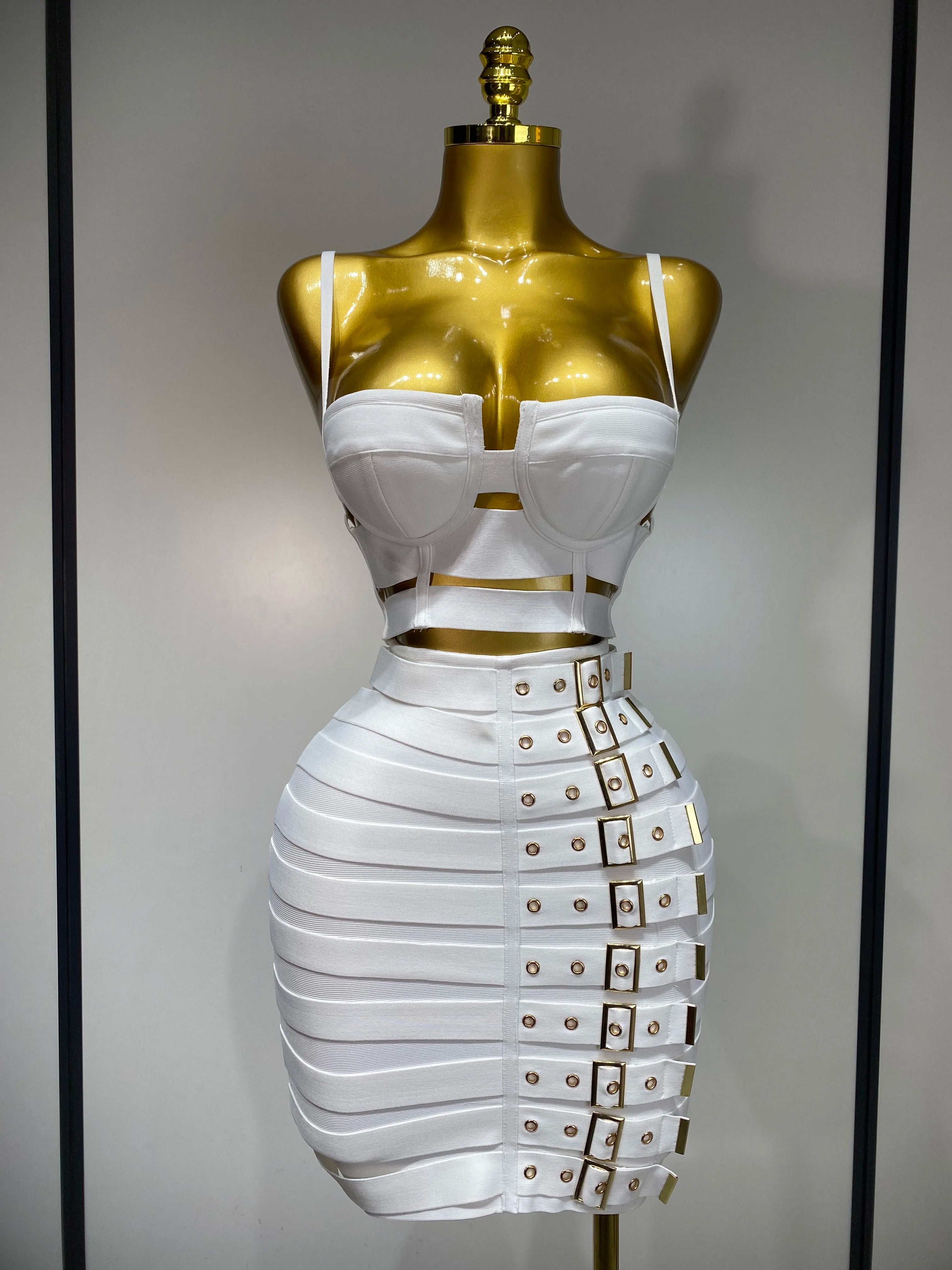 Cut Out Bodycon Bandage Top And Skirt Two Piece