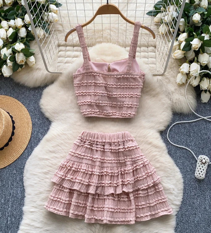 Sleeveless Tank Top and Ruched Mini A-line Skirts Two Piece Set