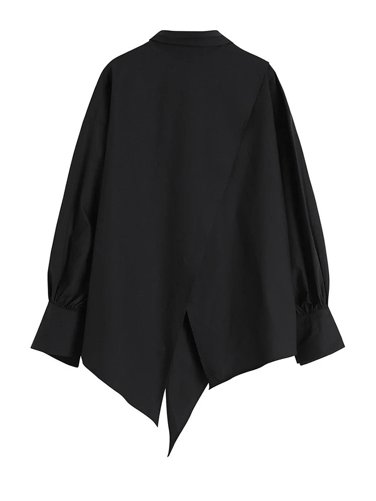 Irregular Big Size Lapel Long Sleeve Loose Fit Women's Blouse