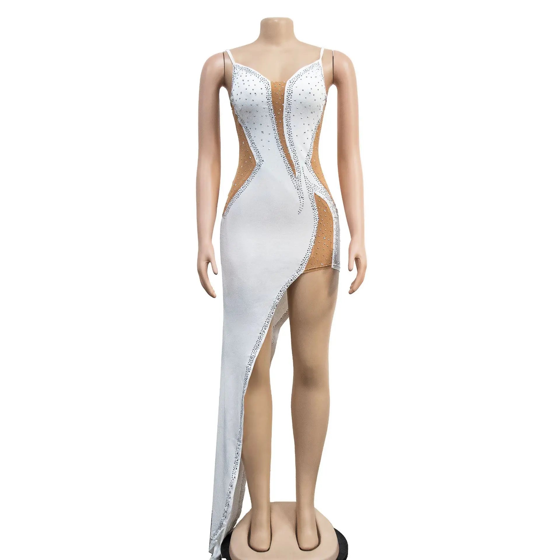 Sheer Mesh Diamonds Maxi Party Dress