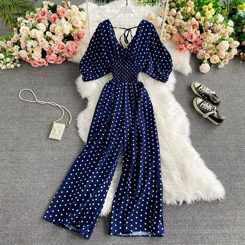 V Neck Dolman Sleeves Floral Print Wide Leg Jumpsuit