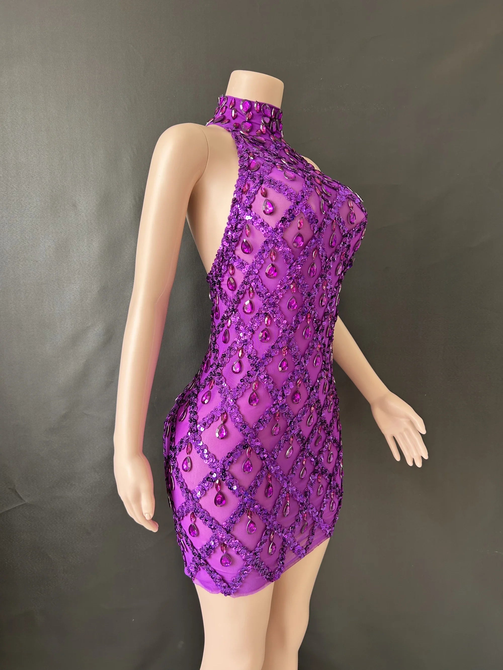 Prom Birthday Dress Transparent Rhinestone Sequins Dress