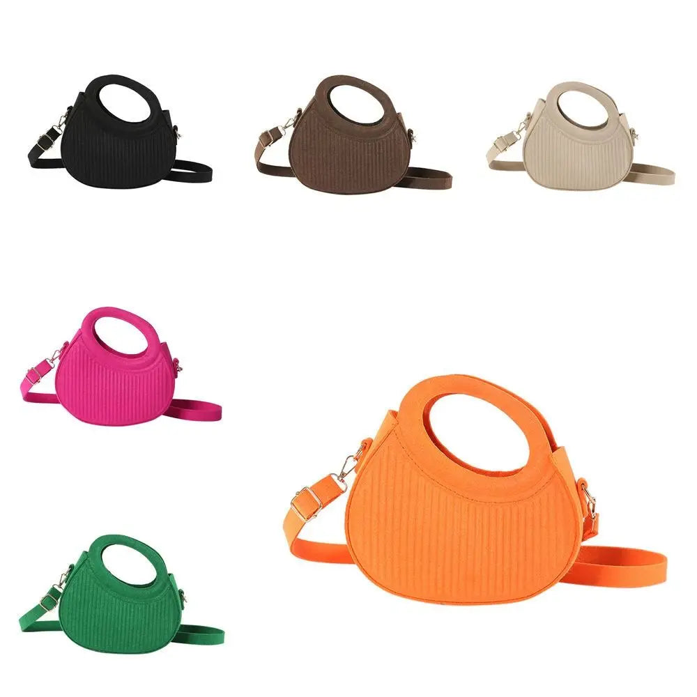 Half Moon Pleated PU Leather Felt Crossbody Handbag