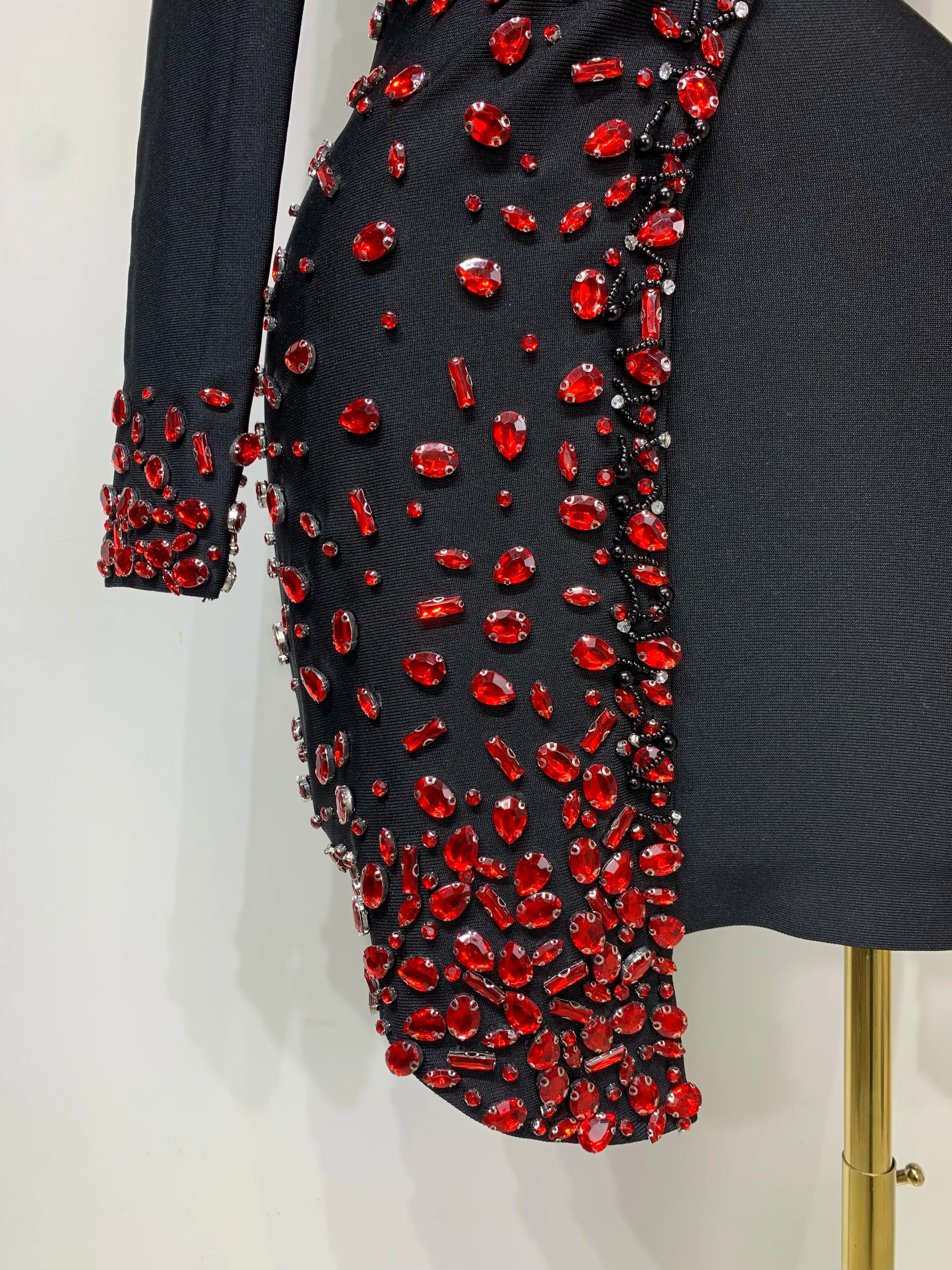 Luxury Long Sleeve V Neck Rhinestone Bandage Dress