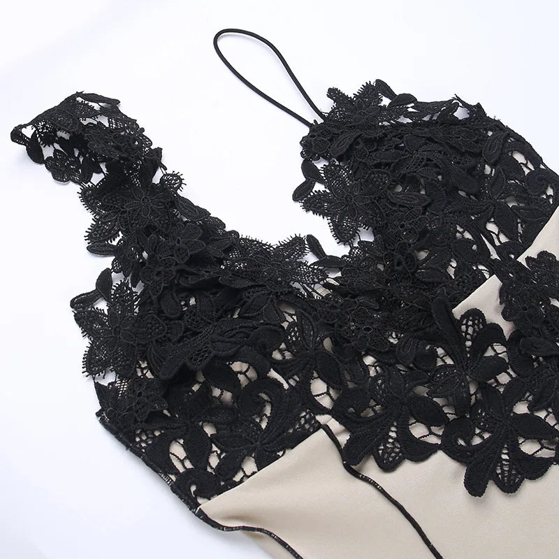 Lace Embellished Asymmetric Slit Midi Dress