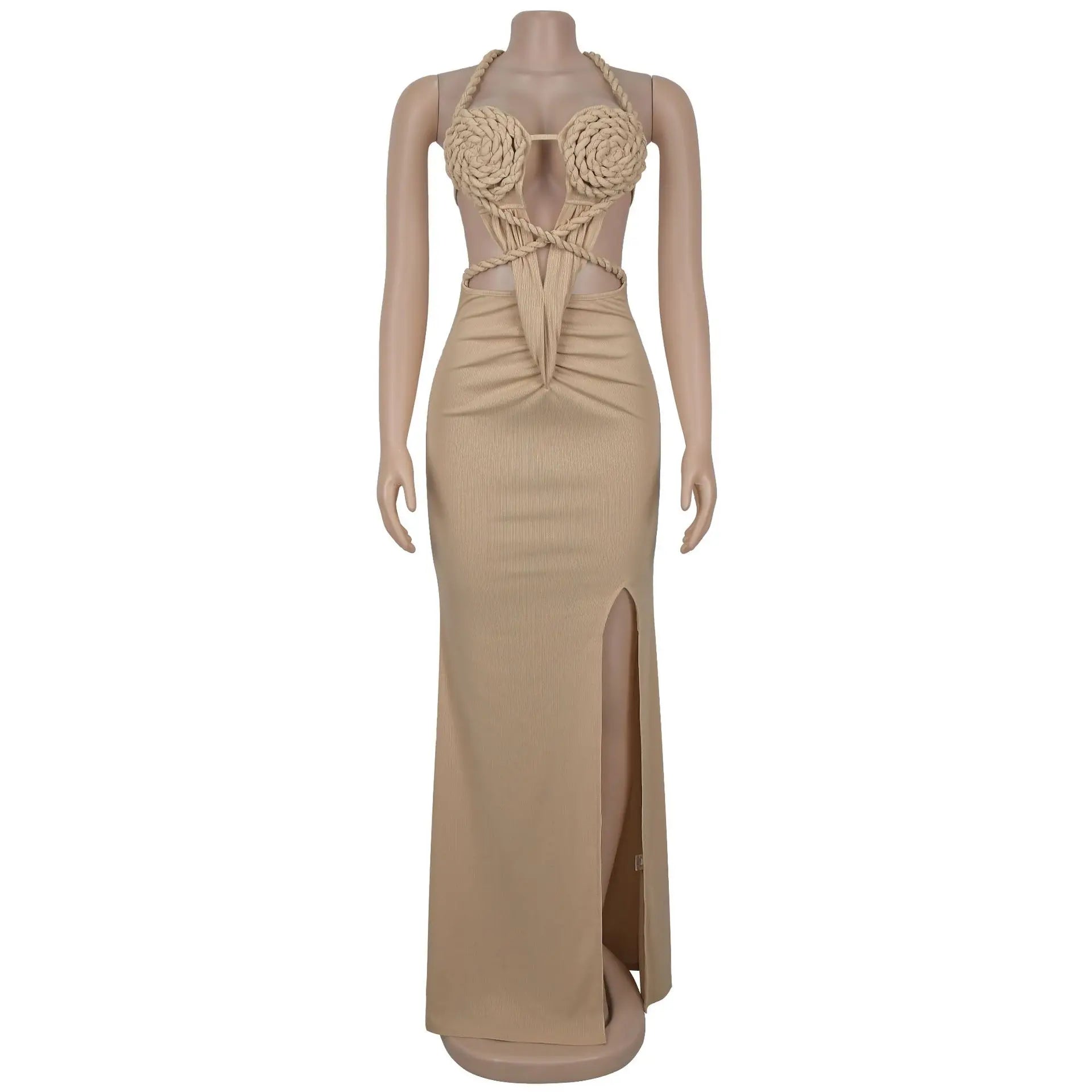 Knit Halter Hollow Backless Slit Bodycon Maxi Dresses