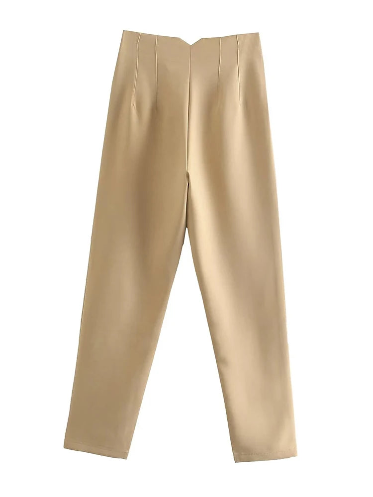 Straight High Waist Front Zipper Vintage Full Length Trousers