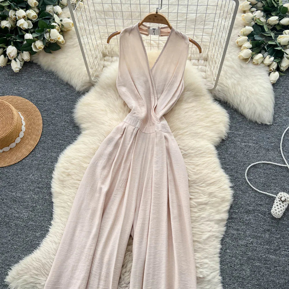 Backless Halter Lace Up Draped Chic Jumpsuit