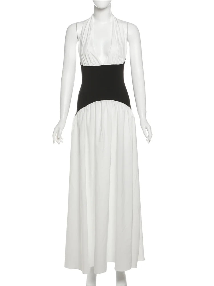 Halter Backless Elegant Patchwork Corset Deep V-Neck Sleeveless Dress