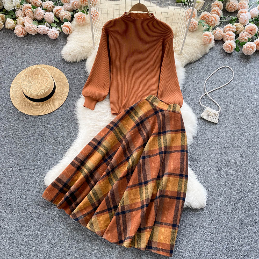 Retro Sweater Suits Knitted Top Skirt Two Pieces Sets