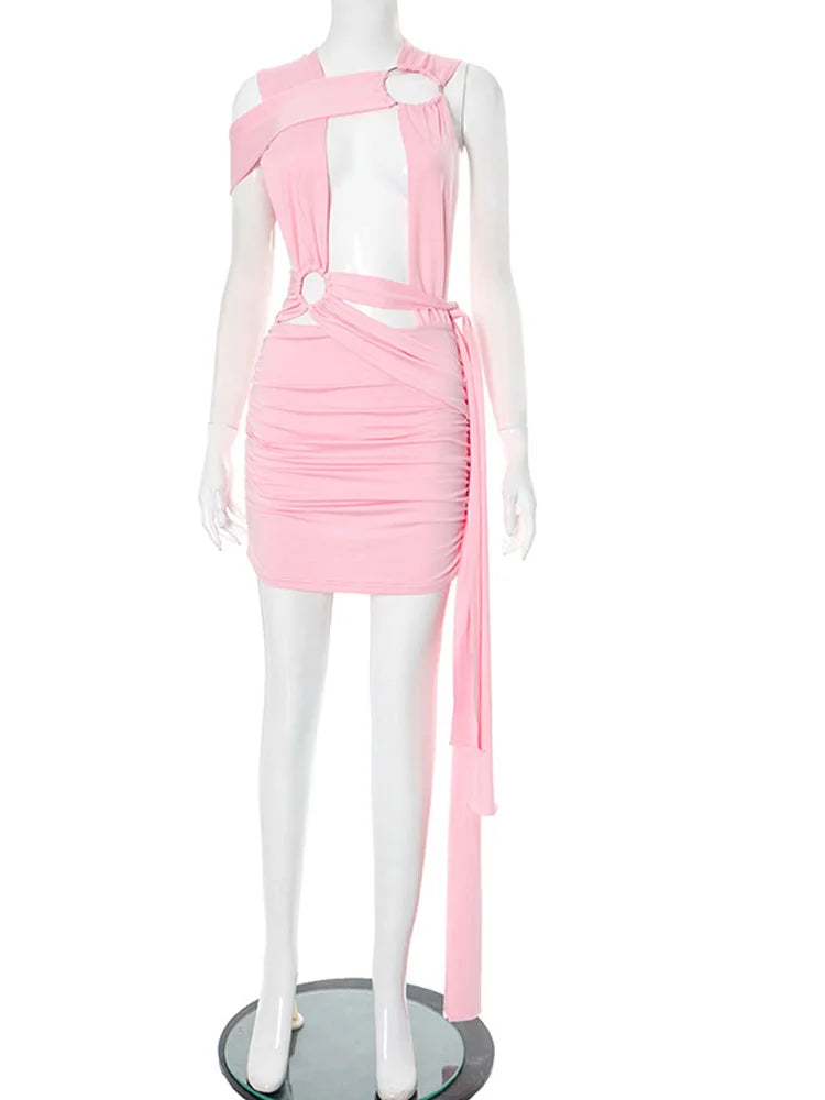 Cut Out O-Rings Metal Hollow Out Long Straps Slim Dress