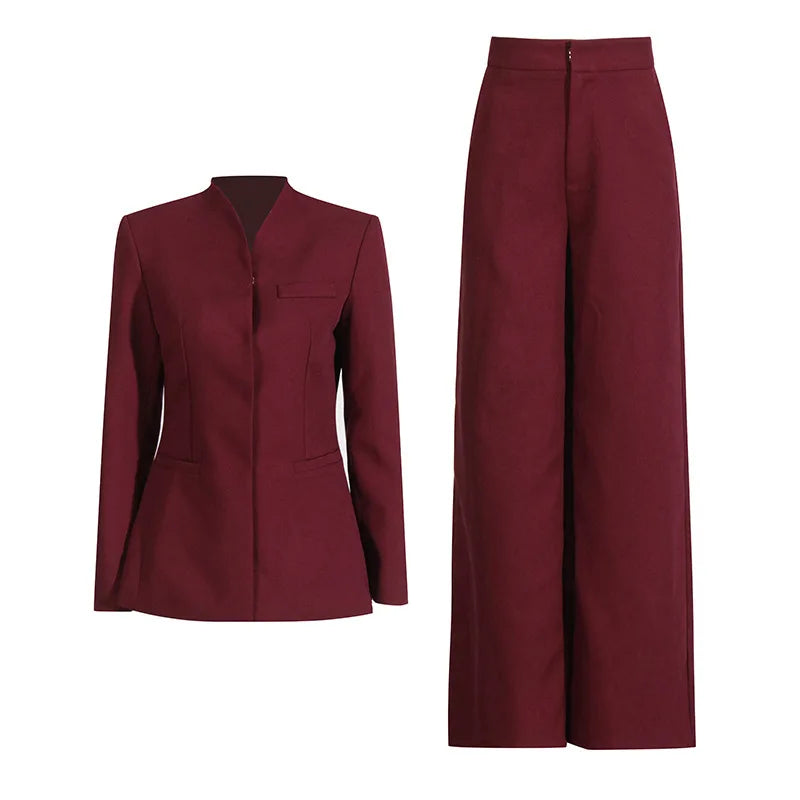 Elegant Two-Piece Suit Blazer And Wide-Leg Trousers