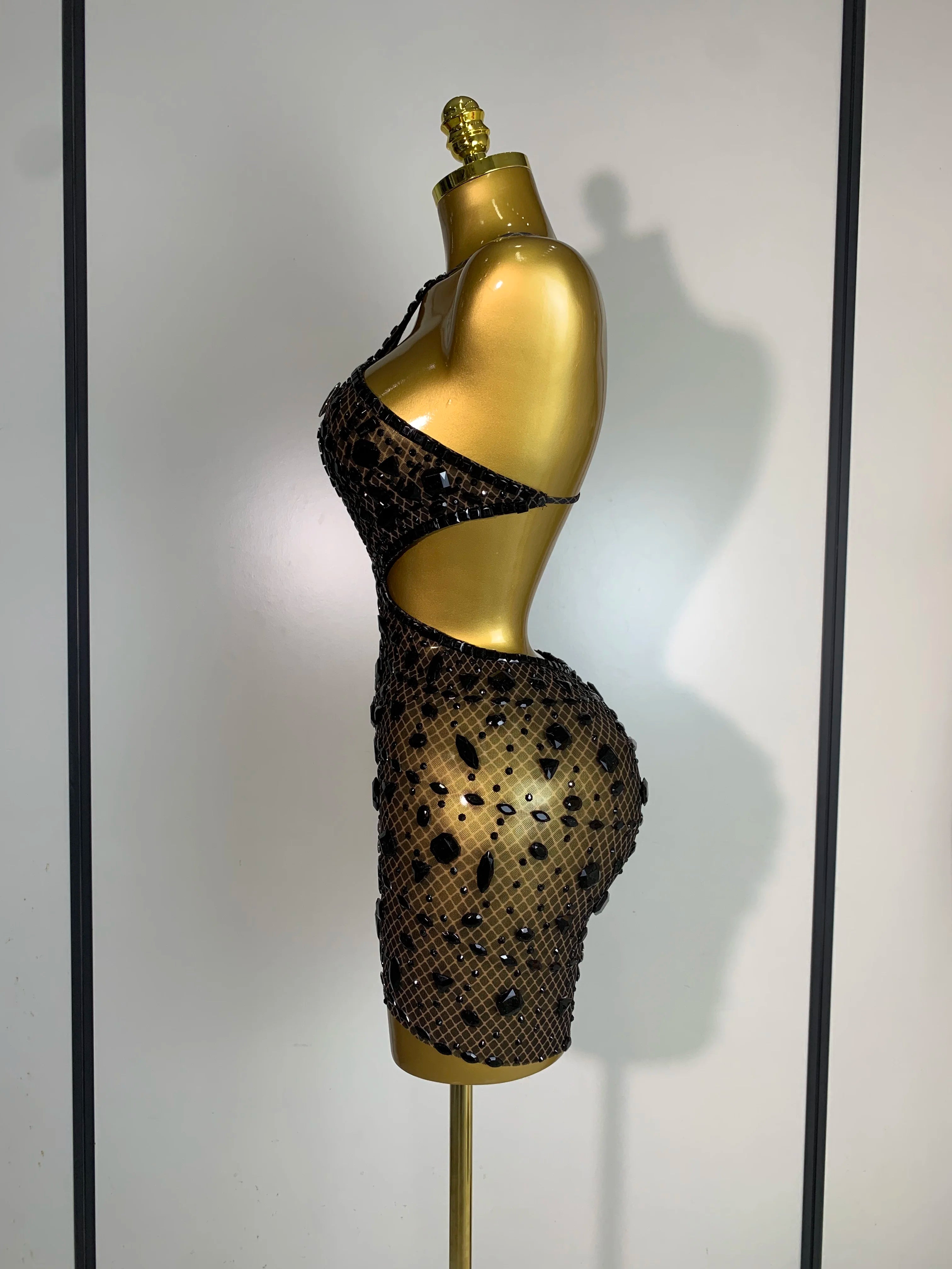 Sleeveless See Through Mesh Backless Evening Sparkling Dress