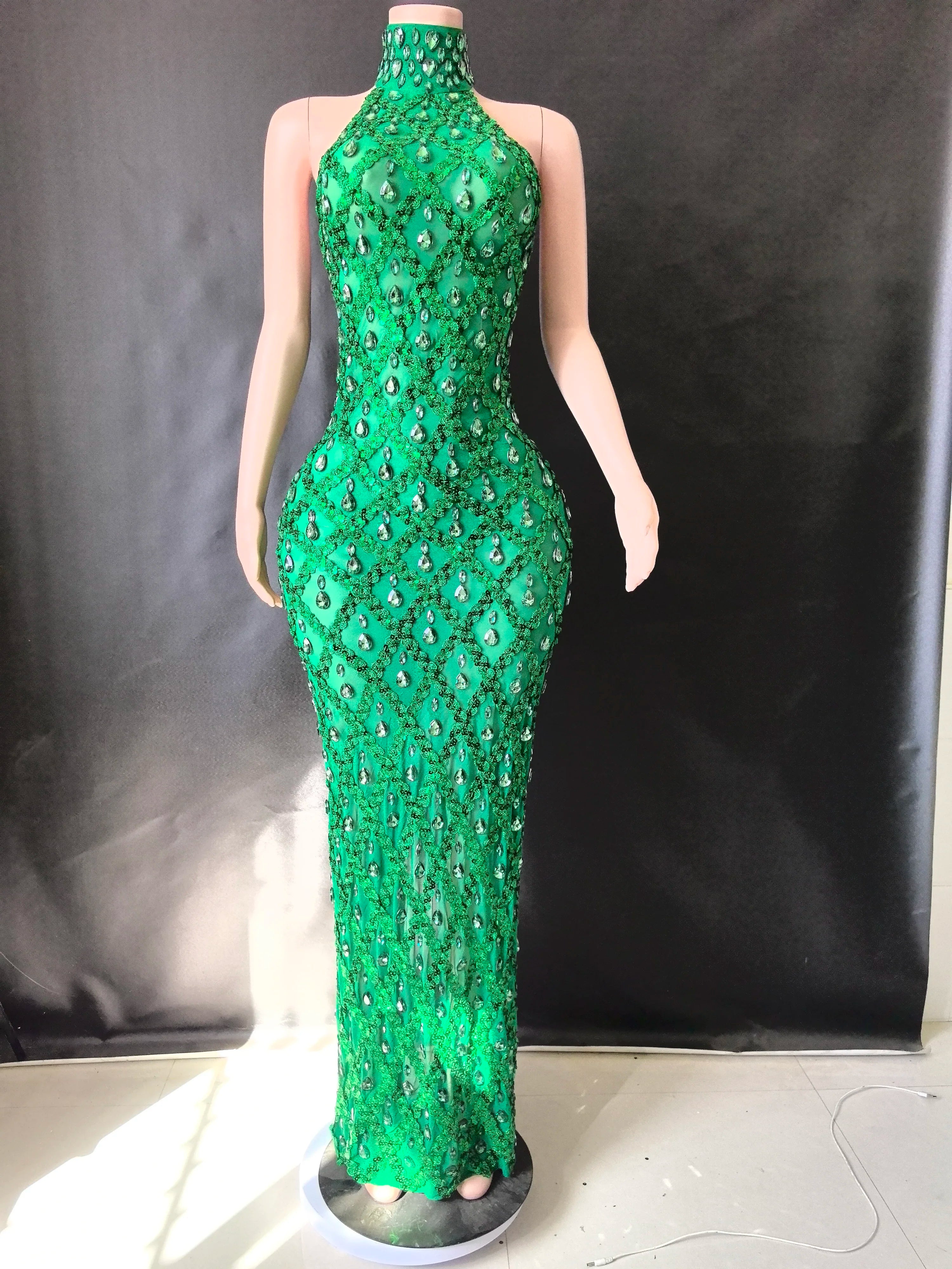 Prom Birthday Dress Transparent Rhinestone Sequins Dress