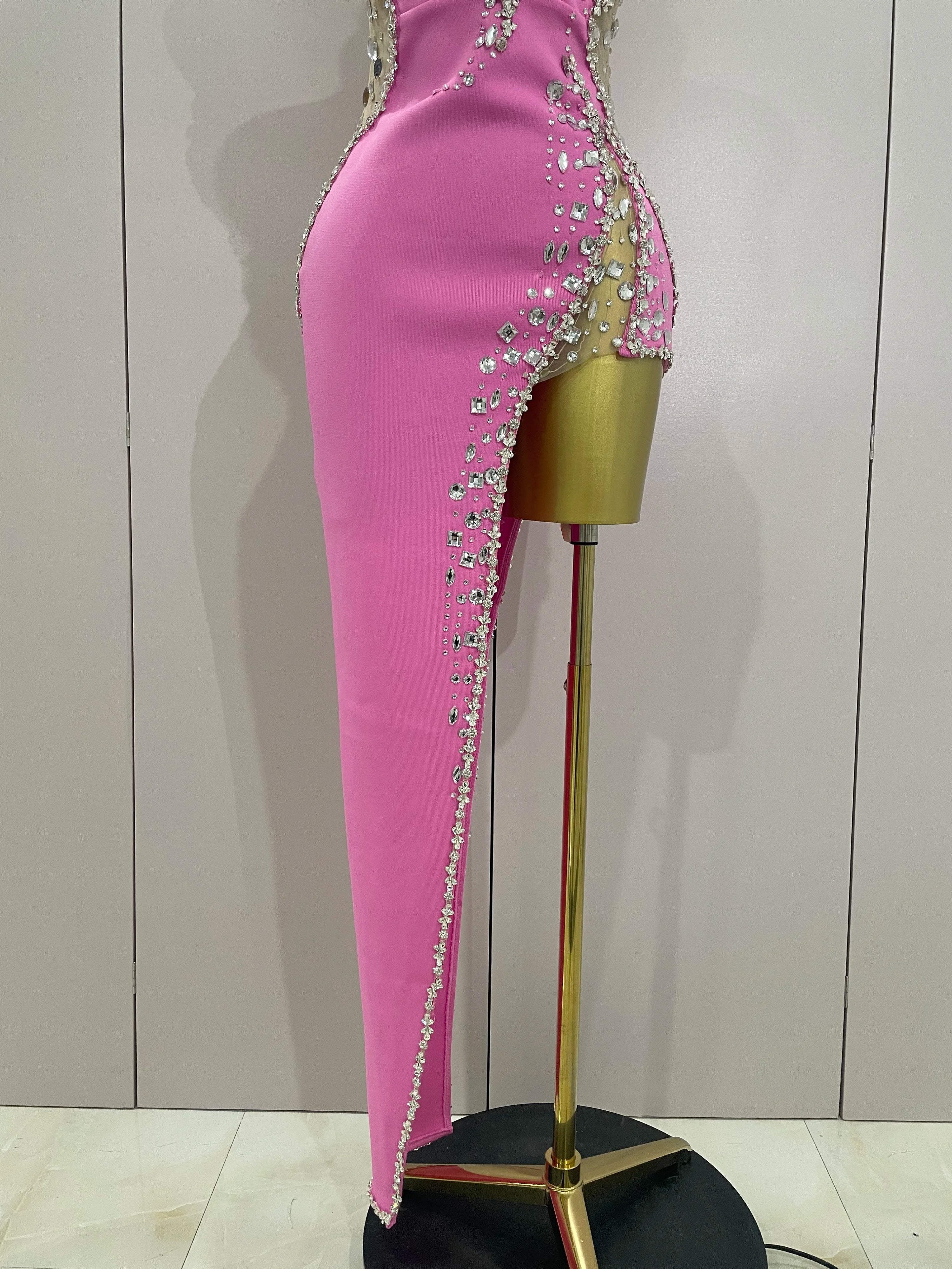 Strapless Shinning Rhinestones Bodycon Bandage Long Dress