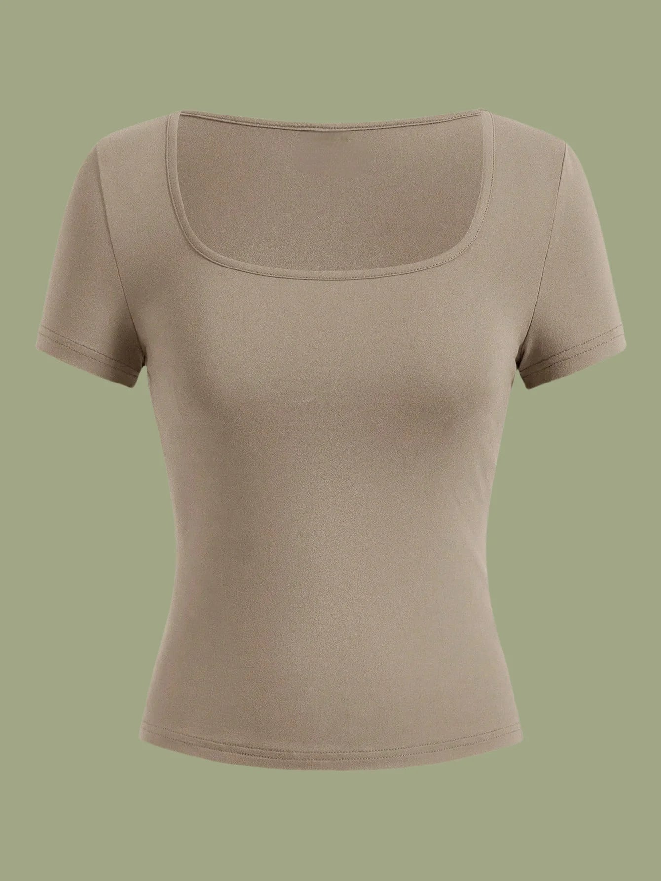 3-Piece Simple and Elegant Square Collar Short-Sleeved Slim Knitted High-Elastic Top T-Shirt