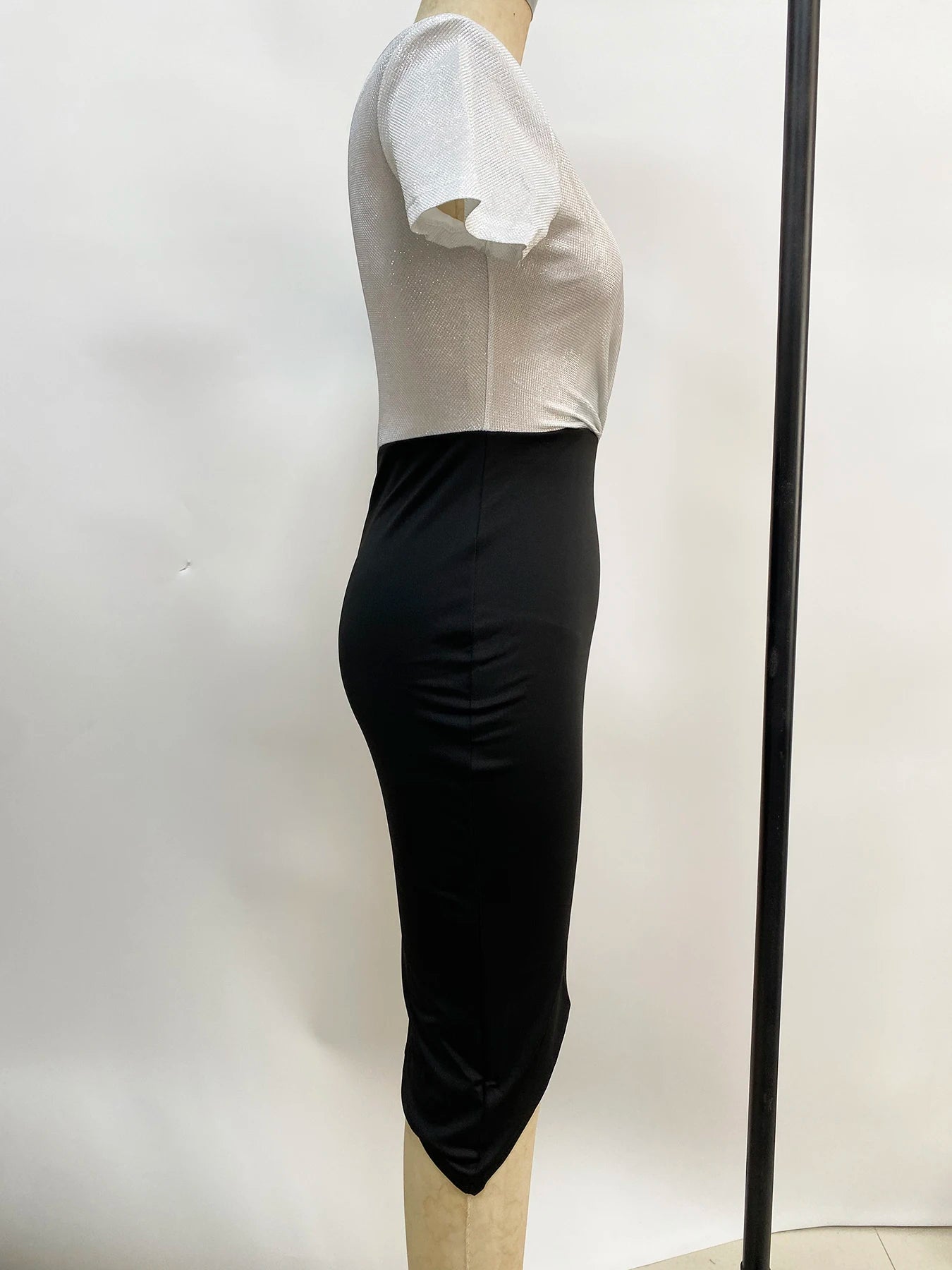 high waist pure color temperament commuter skirt short-sleeved waist dress
