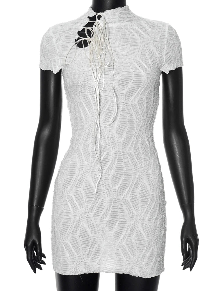 See Through Elegant Chic Y2K Shorts Sleeve Mini  Bodycon Dress