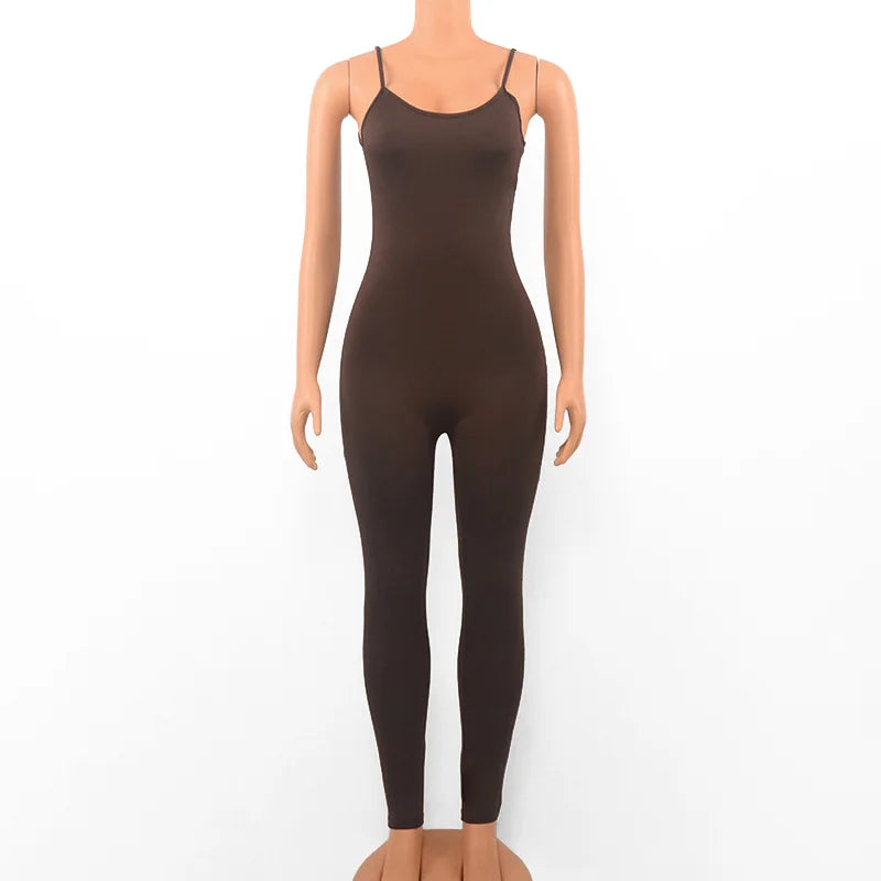 Sleeveless Spaghetti Strap Backless Casual Bodycon Jumpsuit