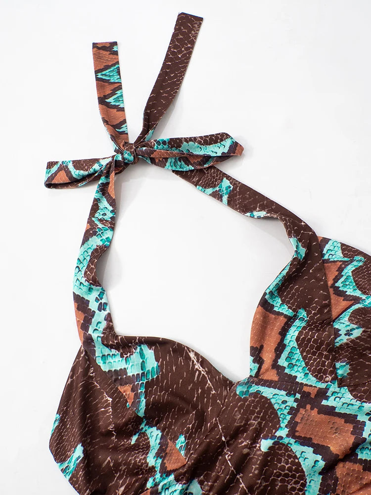 Lace-Up Halter Backless Y2K Print Tank Tops