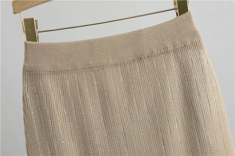 Knitted Cardigan High Waisted Wrapped  Skirt 2 Piece Set