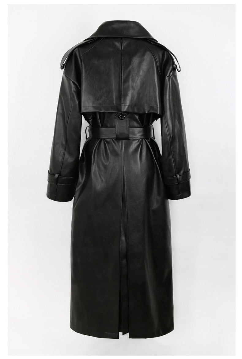 Black Pu Leather Trench Coat