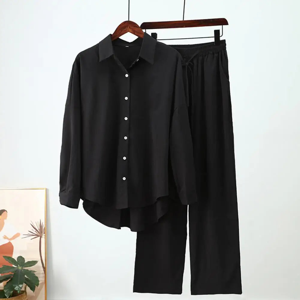 Oversized Lady Shirt Blouse Pants Suit High Waist Slacks Suit Cotton and Linen Shirt Pants Casual Suit