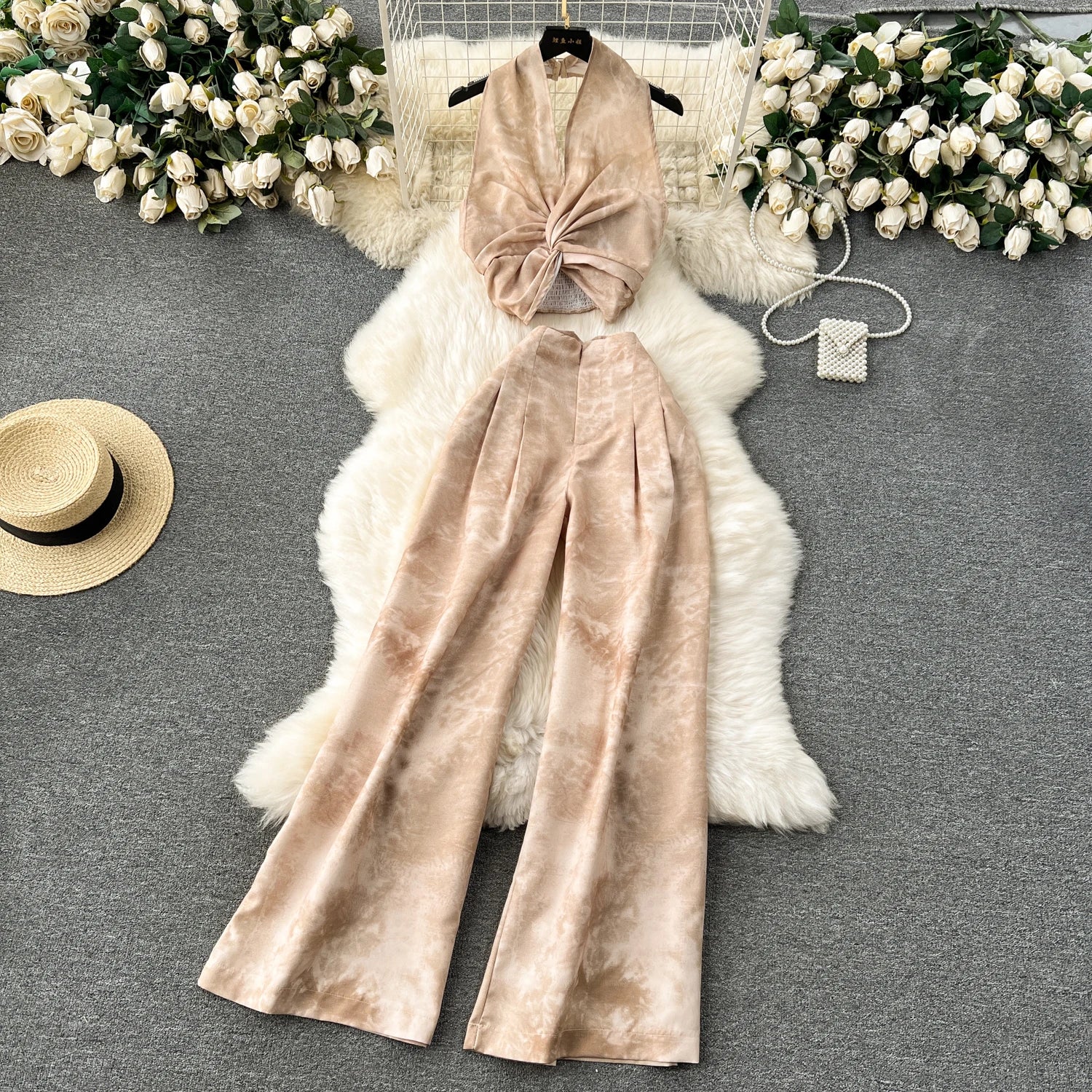 High-End Top plus Casual Wide Leg Pants Two-Piece Set