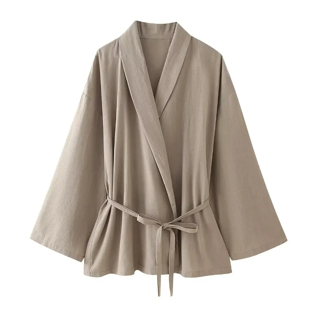 Long-sleeved Lapel Lace-up Kimono Jacket