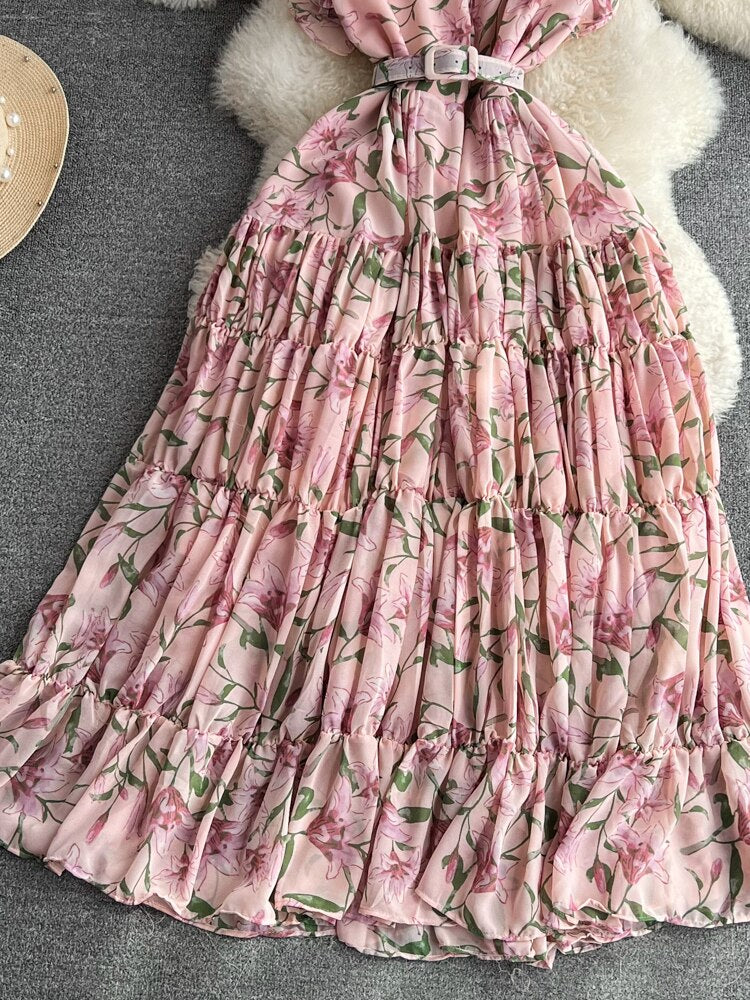 Chiffon Vintage Elegant V-Neck Dress