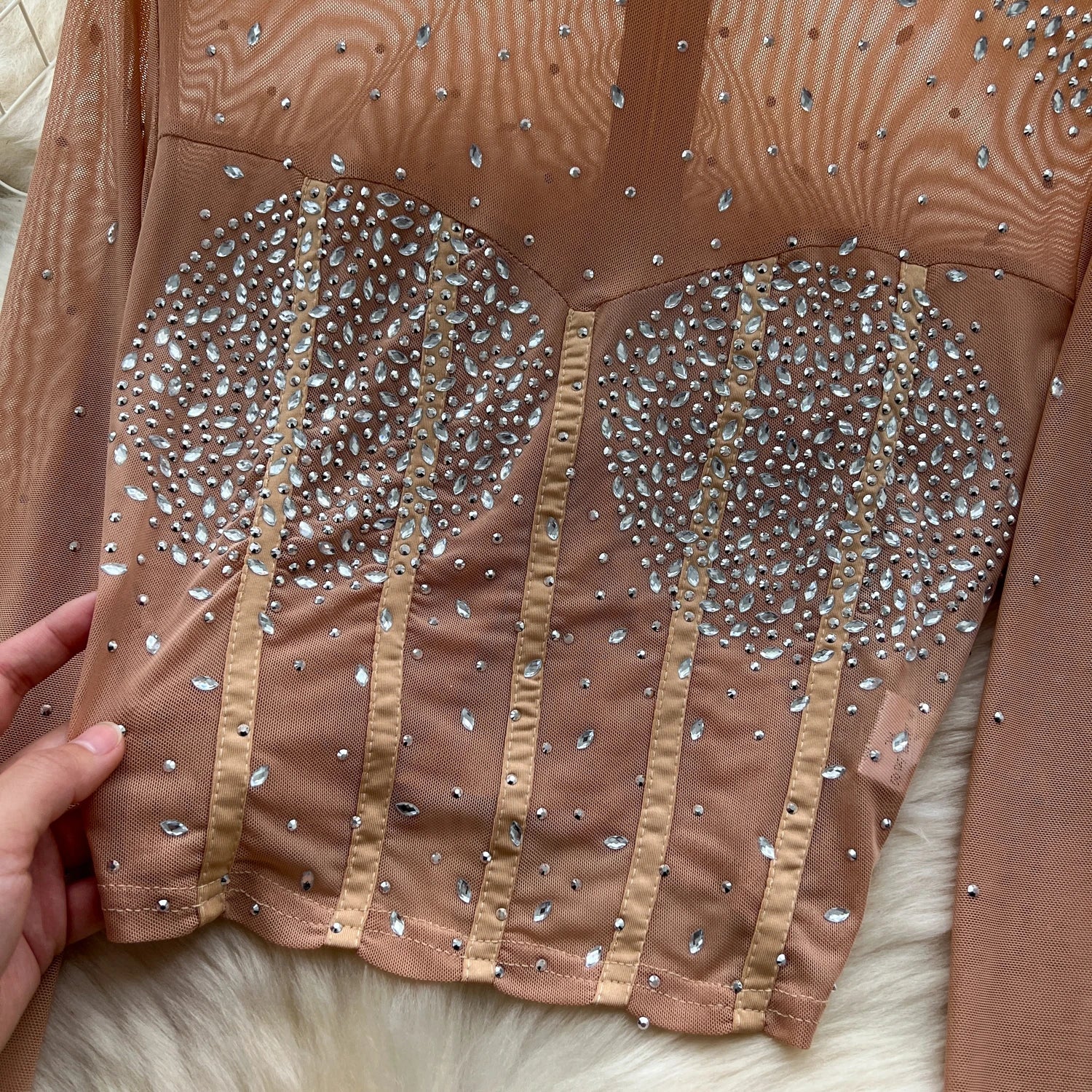 See Through Mesh Rhinestone Chic Two-piece Sets