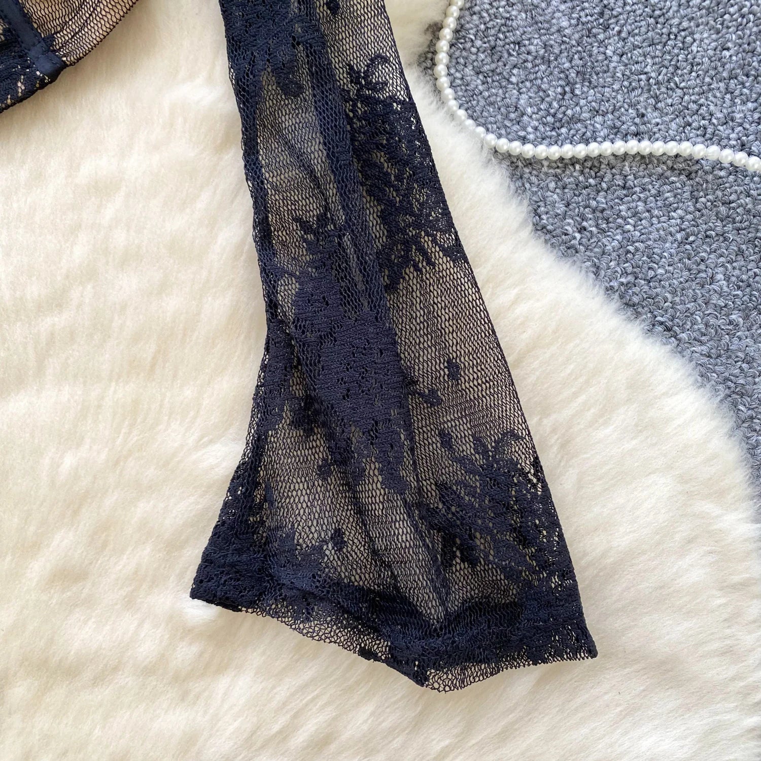 Lace Long Sleeves Sheer Blouse