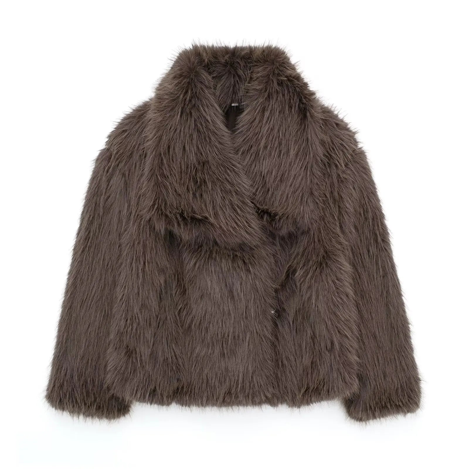 Chic Lapel Collar Thick Cropped Faux Fur Coat