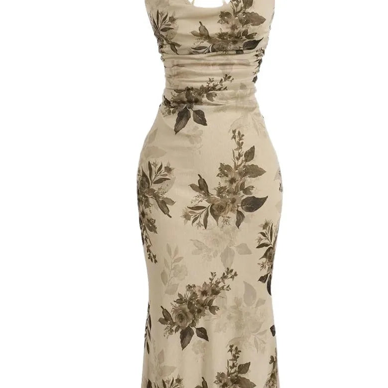 Floral Print Criss Cross Mermaid Dress
