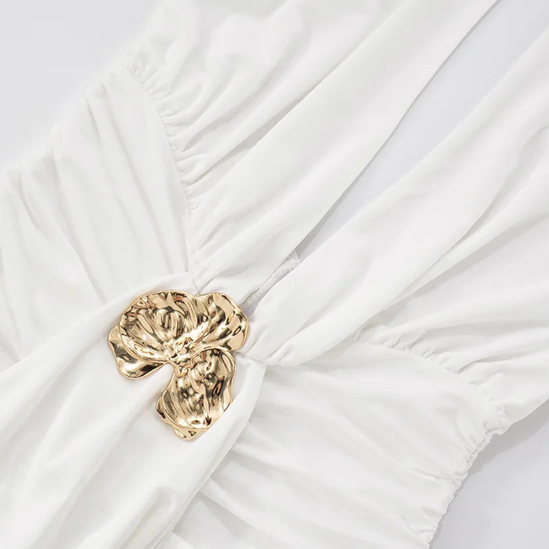 Sleeveless Halter Pleated Ribbon Deep V Backless Dress