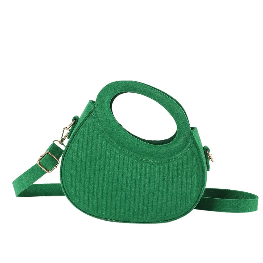 Half Moon Pleated PU Leather Felt Crossbody Handbag