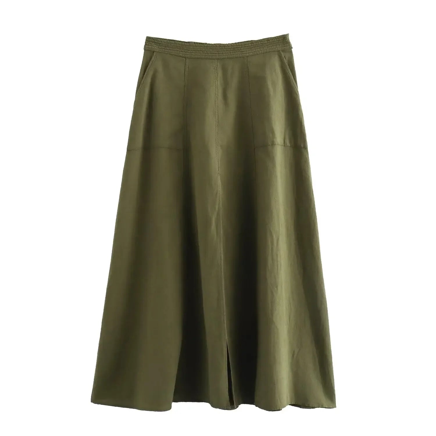 Vintage Linen Blend Midi Chic High Waist Elegant A-line Long Skirt