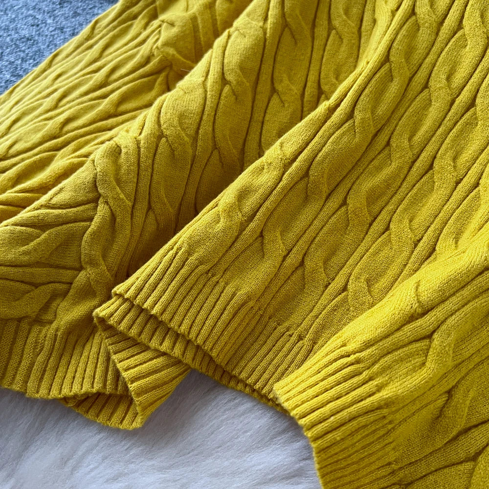Turtleneck Sweater Suits Batwing Sleeves Short Pullovers+Bodycon Tank Dress Knitted 2Pcs Sets