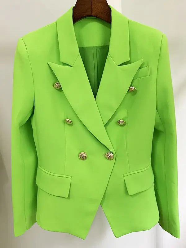 Classic Double Breasted Metal Lion Buttons Blazer