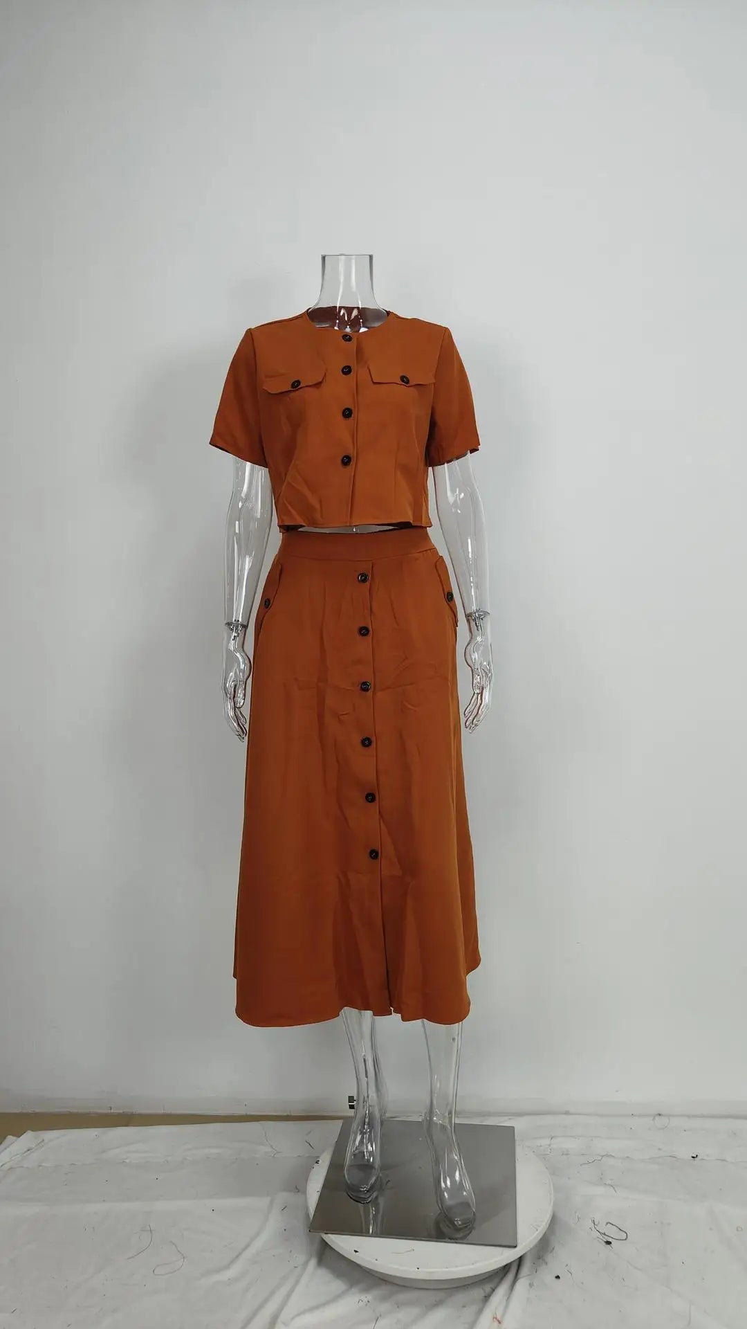 Elegant Crop Shirt Skirt Two Piece Sets Office Wear