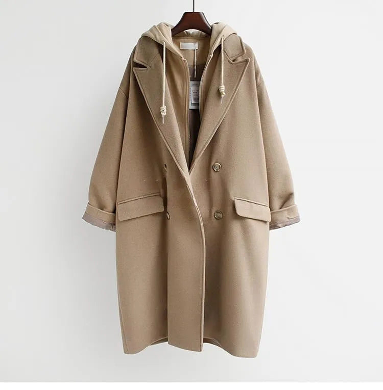 Spliced Fake Two Piece Hooded Coat