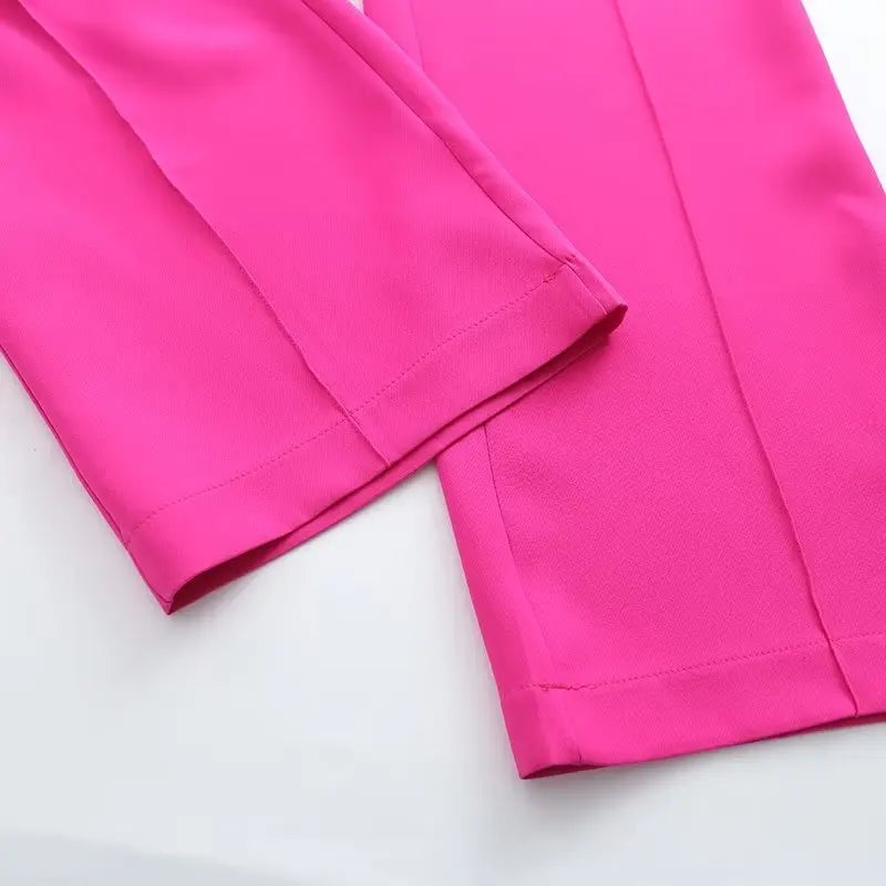 Long Sleeve Belt Bow Blazers Suit Coat Chic Female High Waist Trousers Two Piece Sets