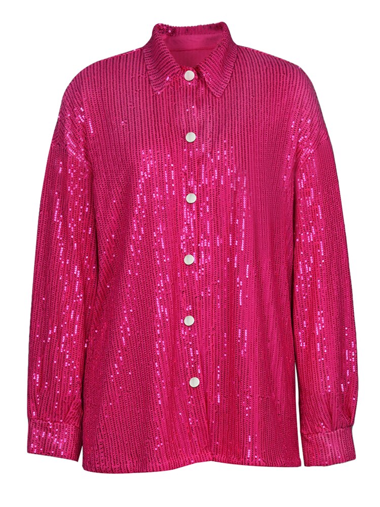 Sparkly Two-piece Set Sequin Top Blouse Shirt And Pants Suit