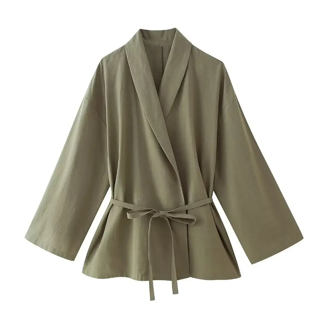 Long-sleeved Lapel Lace-up Kimono Jacket