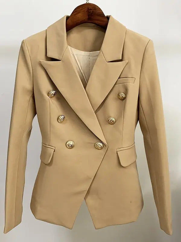 Classic Double Breasted Metal Lion Buttons Blazer
