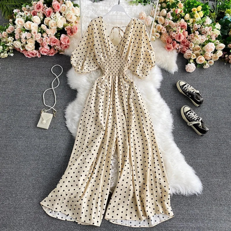 V Neck Dolman Sleeves Floral Print Wide Leg Jumpsuit