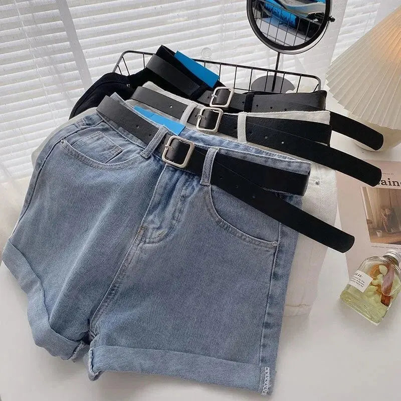 High-waist Slim-fit Edge-wide A- crotch Trousers Trendy Cotton Shorts