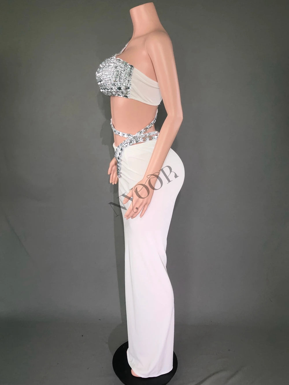 Sparkly Gemstones Tube Crop Top Long Skirt Two Pieces Set for Prom Birthday