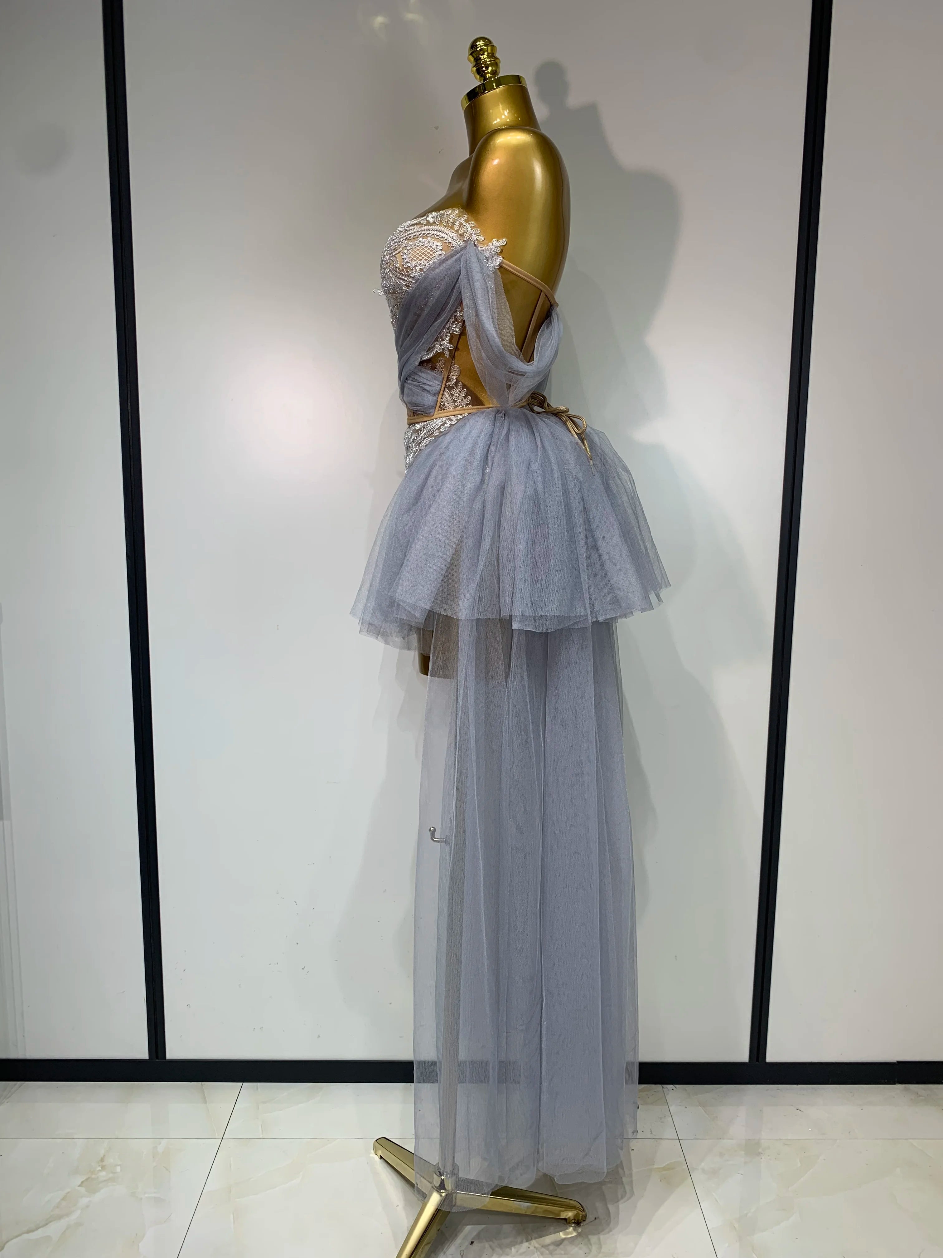 Backless Mesh Top Skirt Two Pieces Set Luxury Dress